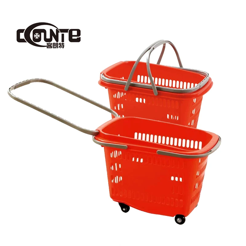 Supermarket Rolling Shopping Basket Retail Grocery Shopping Basket With