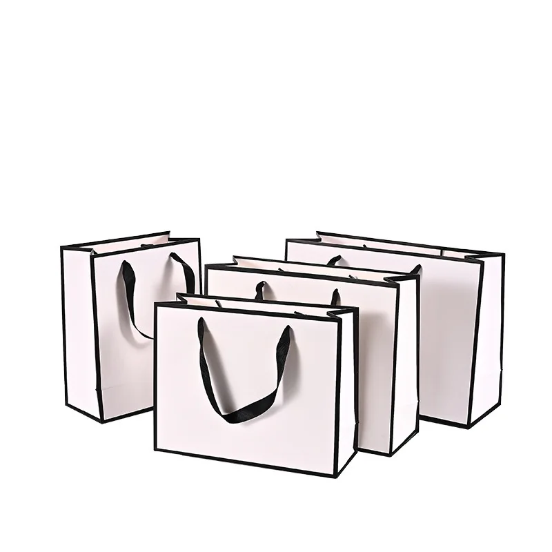 Custom Logo White Paper Bag With Black Edge Clothing Shopping Bag Retail  Packaging Paper Bag