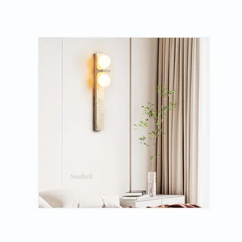 B3684 two glass shade travertine stone wall control switch wall lamp lights creamy style contemporary modern wall lamps.