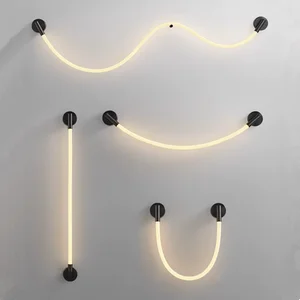 Modern Minimalist Nordic LED Wall Lamp Luxury Simple Art Bedroom Bedside Iron Body Line Silicone Note Design for Living Room