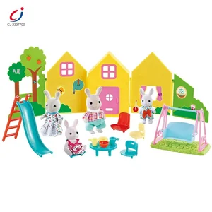 Chengji Rabbit Doll House Toy Kids Educational Assembly Mini Villa Furniture Play Set Plastic Diy Miniature House Kit