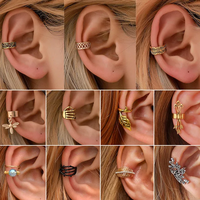 Customized designer fashion stainless steel c shape clip silver gold plated hoop earrings ear cuff bold earrings
