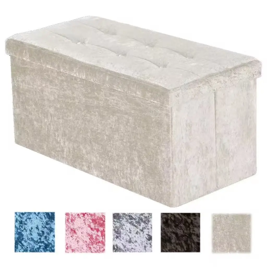 Factory Wholesale Customizable Modern Foldable  Durable Space Saving Diamond Velvet  Storage Stool for Living Room Furniture
