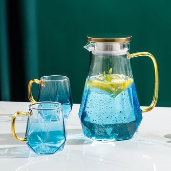 Diamond Glass Water Kettle Transparent iced tea pitcher with Lid Hot/Cold Water Jug for Tea/Glasses