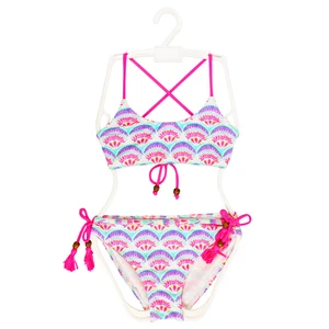 Colorful UPF50+ Two Piece Swimsuit Beachwear for Kids Cute Quick Dry Girls Swimwear with String Bottoms Bathing Suit