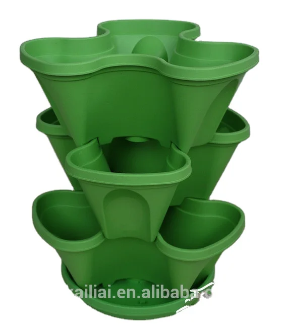 Outdoor Garden Strawberry Tower Stackable Triangle Planter Vertical Tiered Plant Pots