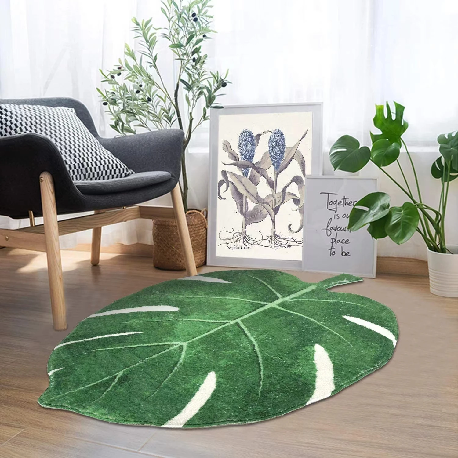 Irini Puzzle Monstera Leaf Shaped Cushioned PET Friendly Area Rug Non-Slip  Soft Washable for Child Nursery & Kids Home Room