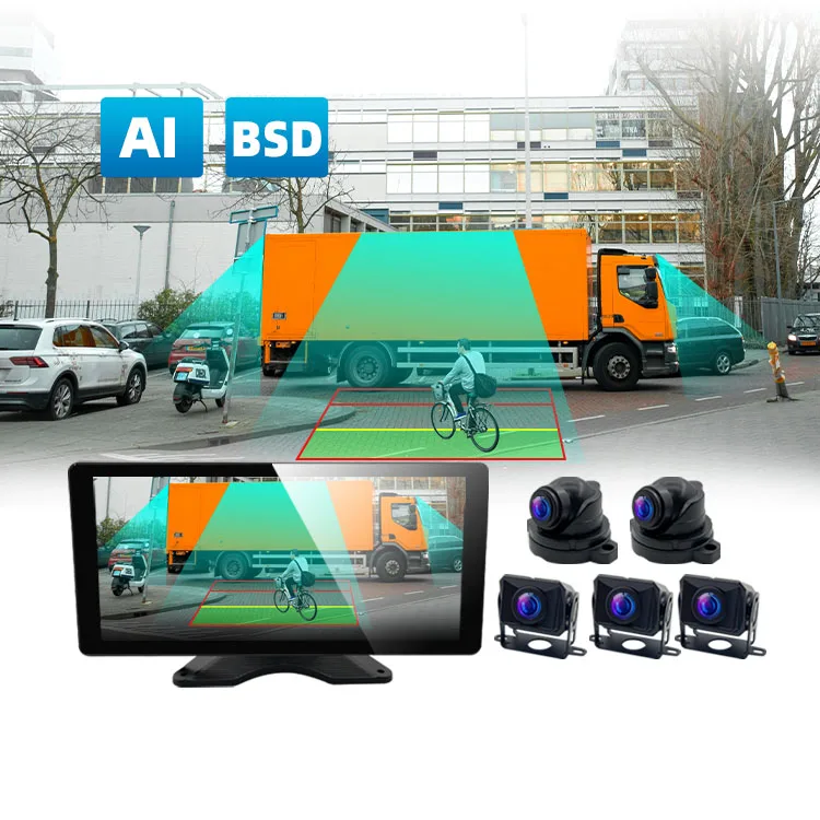 Wemaer 10.36 Inch Monitor Touch Screen Dash Cam Front Rear 1080P 5CH AHD Camera Sound Light Alarm BSD AI Truck Camera System
