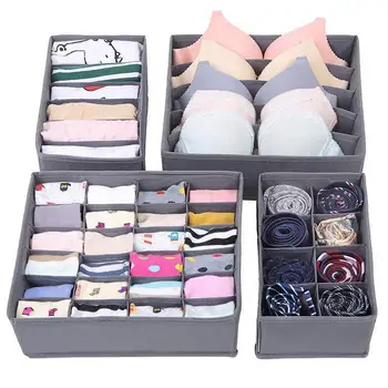 4-Piece Underwear Socks Organizer Storage Boxes Thick Non-Woven Fabric Divided Drawers