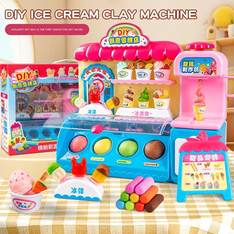 DIY Creative 3D Color Clay Toys Ice Cream Shop Ice Cream Machine Playdough  Clay Mold Tool Set Children DIY Toys Playing House