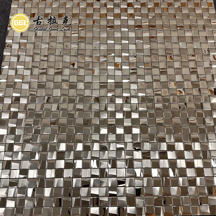 Sliver Metal Mosaic Tile 3D Stainless Steel Mosaic Backsplash Square Metal Mosaic Tile details