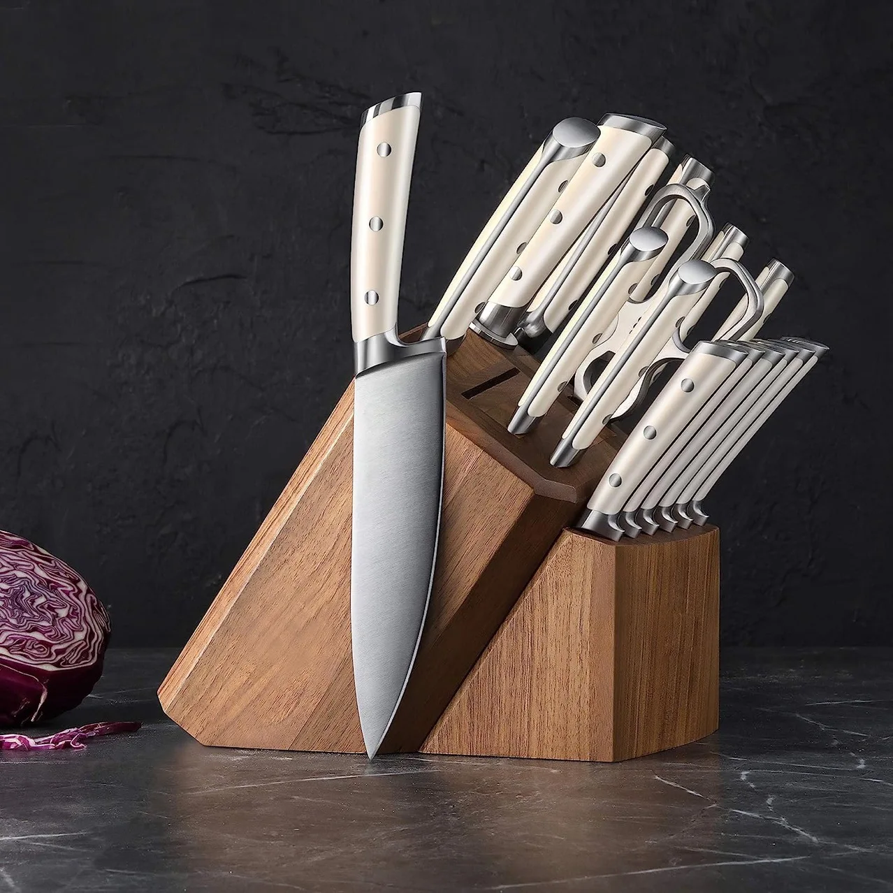 17 Pcs High Carbon Professional Knife Set White 2024 New Japanese Block