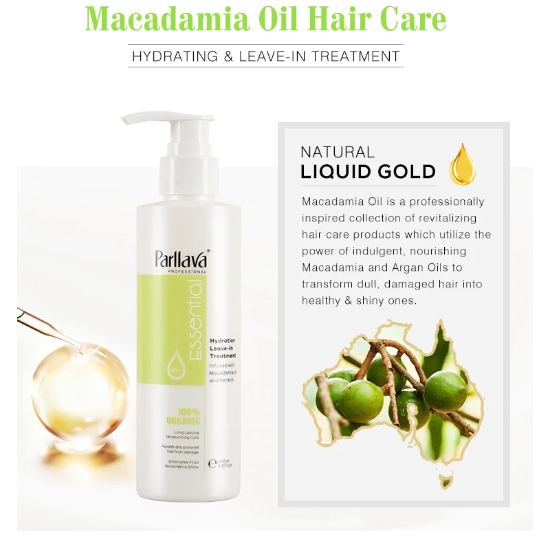 Wholesale Private Label Parllava Macadamia Oil Series Organic and Pure Moroccan Oil Leave in Hair Conditioner for Curly Hair