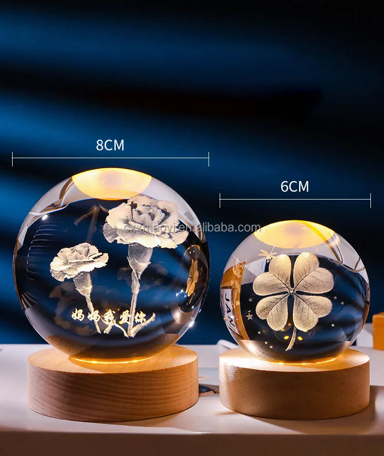 Led Light Crystal Ball Ornament Luminous 3d Interior Carved Crystal Ball Night Light Buy