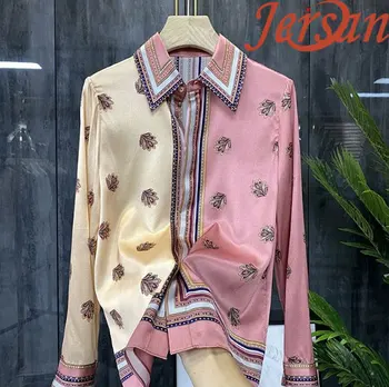 Popular 2022 Satin Thick Silk Blouse Long Sleeves Silk New 2022 Fashion Foreign Style High End Print Blouse
