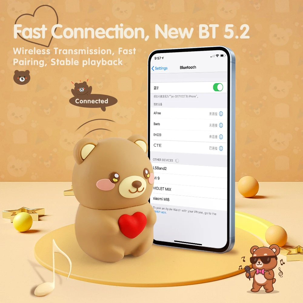 Creativity Brand Promotion LOGO Wireless Speaker Outdoor Heart Shape Little Bear BT 5.2 Wireless Speaker