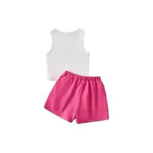 Customizable Summer Cotton Girls 2 Piece Clothing Set Patch Tanktop Short Children's Short Set