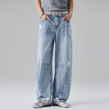 Customized Summer Hong Kong Style Hip-hop Street Straight Leg Pants Outdoor Wear Fashionable Jeans for Men