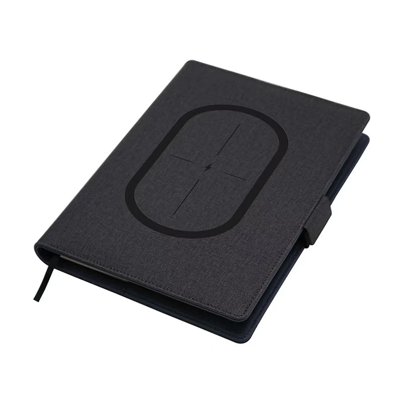Customized Multi Function Luxury Power Bank A5 Diary Note Book Office Business Black Usb Charge Notebook With Phone Holder