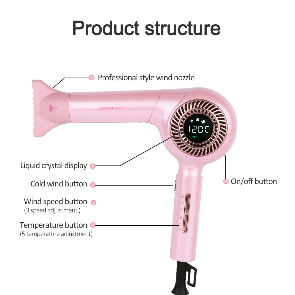 Lescolton 2022 Flagship 110000rpm Bldc High Speed Negative Ion Hair Dryer Smart 18 Wind Patterns 8976