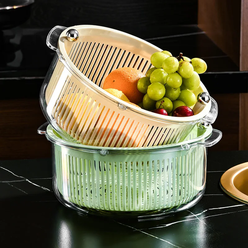 Wannuo Home fruit and vegetable wash baskets wholesale Double-layer rotating fruit washing basket