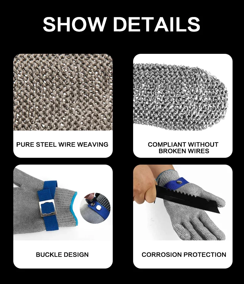 Stainless Steel Gloves Cut Resistant Food Grade Meat Cutting Chainmail Gloves PPE Safety Glove
