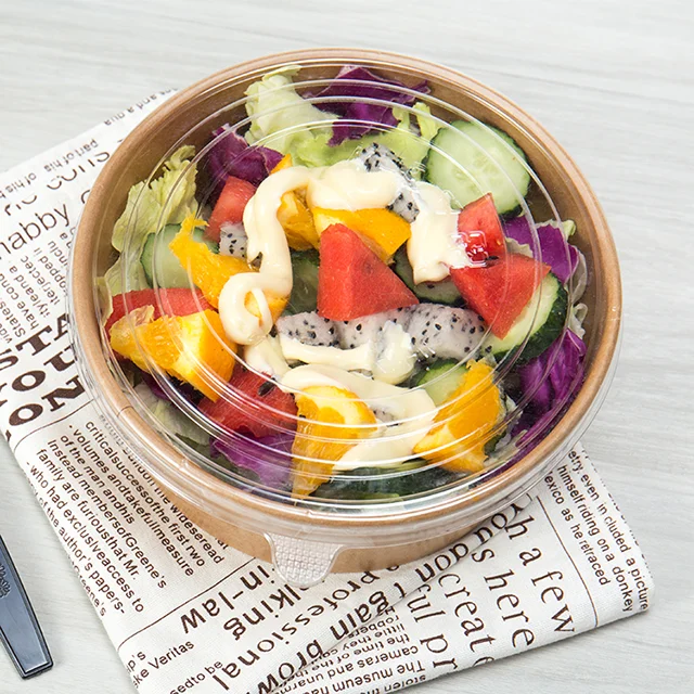 LOKYO Disposable Custom Printing Paper Cup Container Salad Poke Bowls Kraft Paper Bowl with Lid