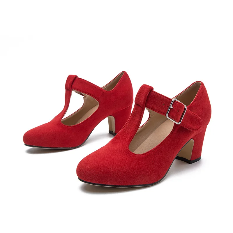 Fashion Mary Jane Shoes Round-toe Red Block Heels Female Spring T-strap  Buckle Dress Shoes - Buy Suede Block Heels,Summer Outside Shoes,New Casual  Pumps Product on 