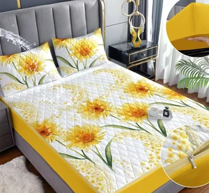 3PCS Printed Waterproof Fitted Sheet With Pillowcase King Size 3pcs Drap-housse Imperméable Wholesale Leak-proof Fitted Sheet