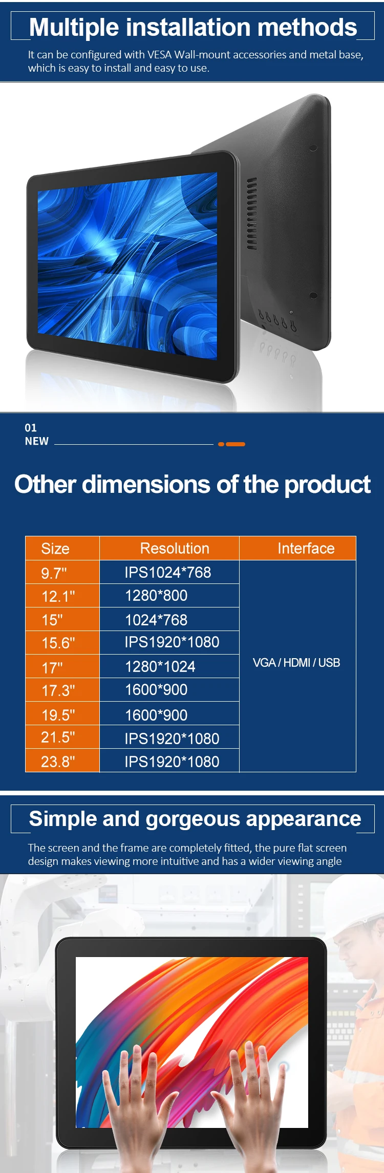 Wholesale Price 15 Inch Wall Mounted Plastic Shell Monitor Touch Screen/non-touch Lcd Monitors for Industrial