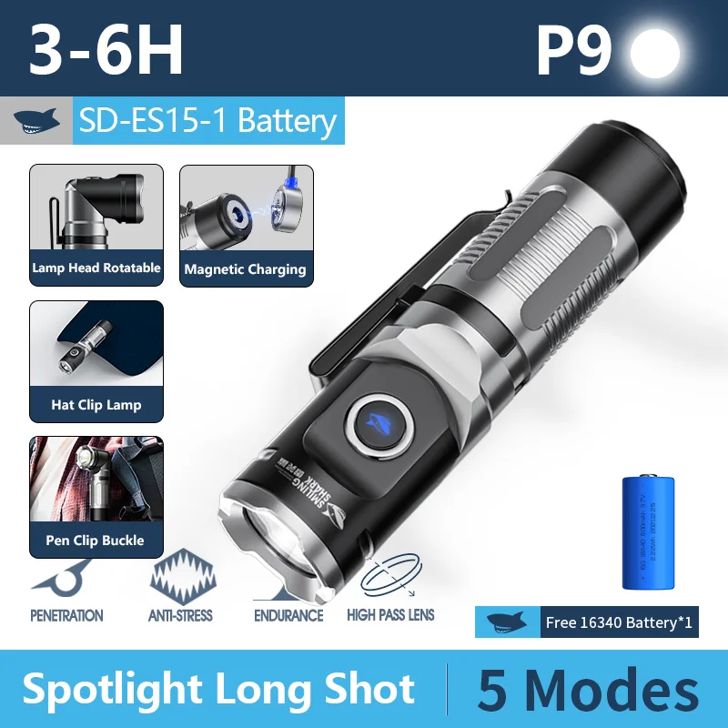 Ultralong Range 2000mm Rechargeable Scalable LED Tactical Flashlight with USB Flash Drive Waterproof Feature