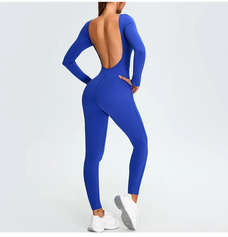 Style Back Yoga Jumpsuit Long-sleeved Tight Tummy Control Seamless Breathable Spaghetti 