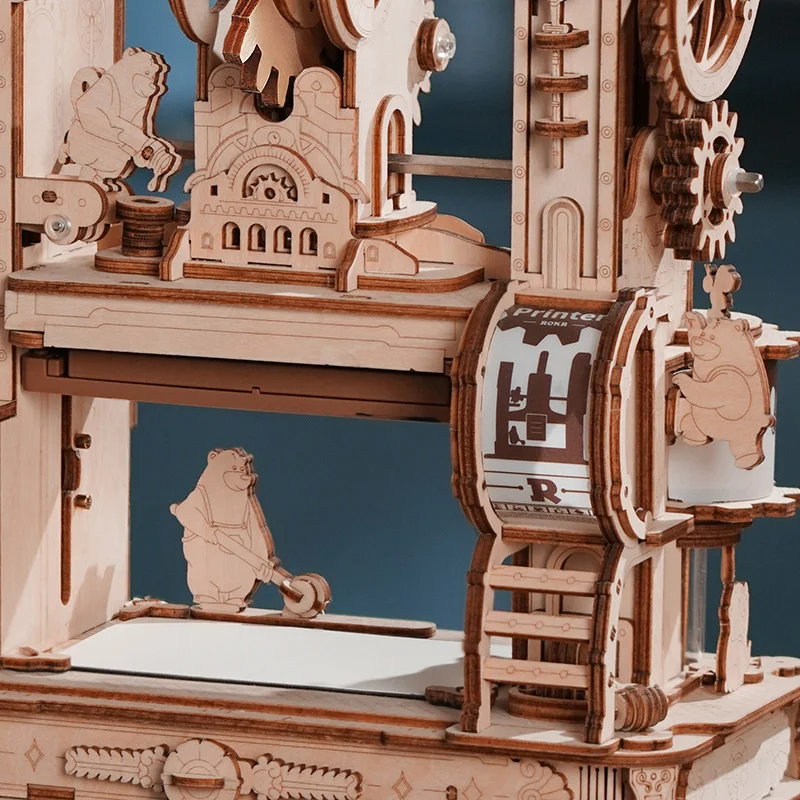 Robotime Rokr Wood Crafts LK602 Printing Press Mechanical DIY Wooden 3D Puzzles for Adults