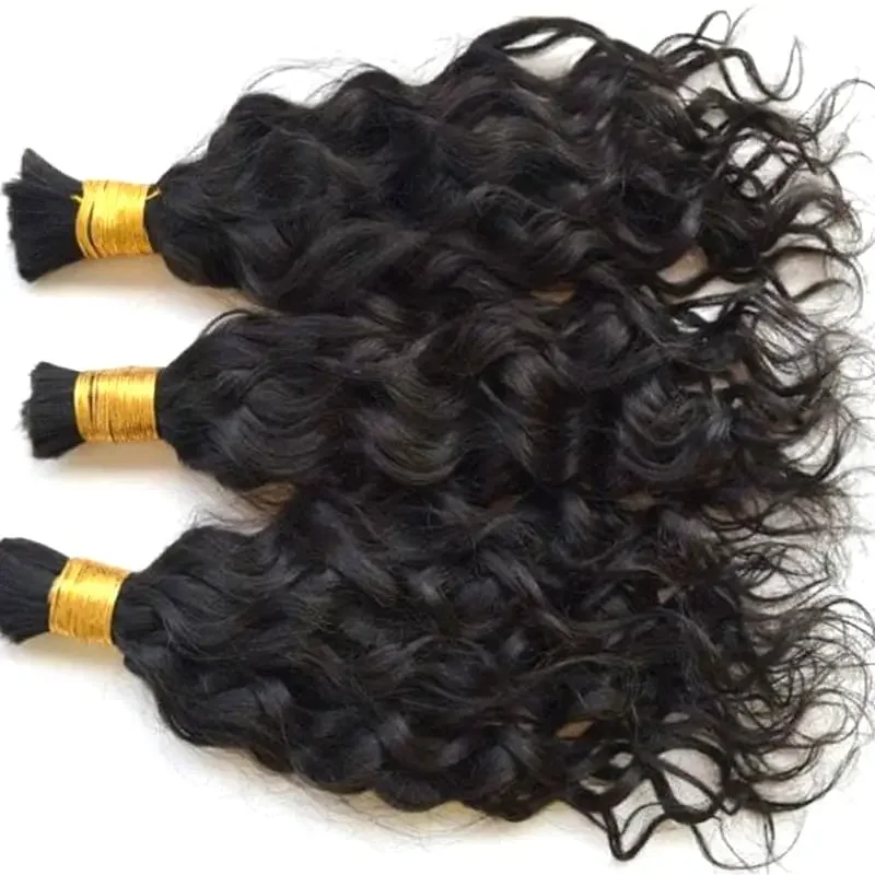 Brazilian Remy Human Hair Bulk for Braiding Water Wave Wet and Wavy Micro Braids Hair Bundles 100g 3Pcs/Lot_voghion.com