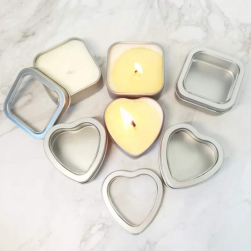 Mini DIY Candle Making Tin Box Heart Shaped Square Portable Outdoor Candle Tin Can Metal Gift Box
