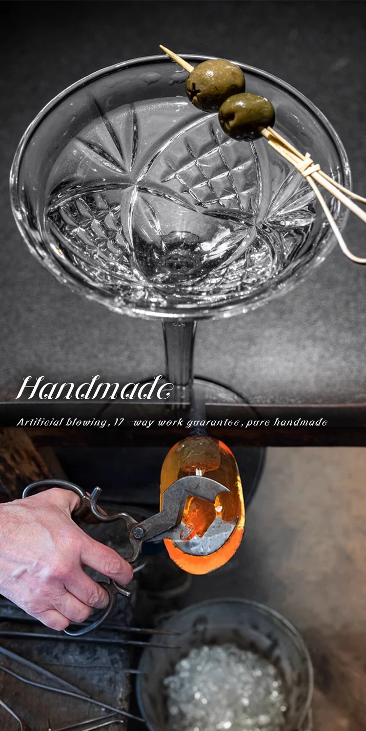 Luxury Flower Diamond Embossed Martini Cups Vintage Relief Goblet Crystal Champagne Cocktail Glass