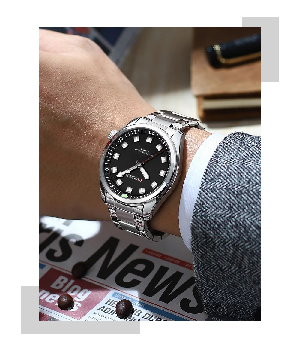CURREN 8451 Original Watch for Mens Quartz Watches Stainless Steel Band Luminous Wristwatches Chronograph Luxury Wrist Watch