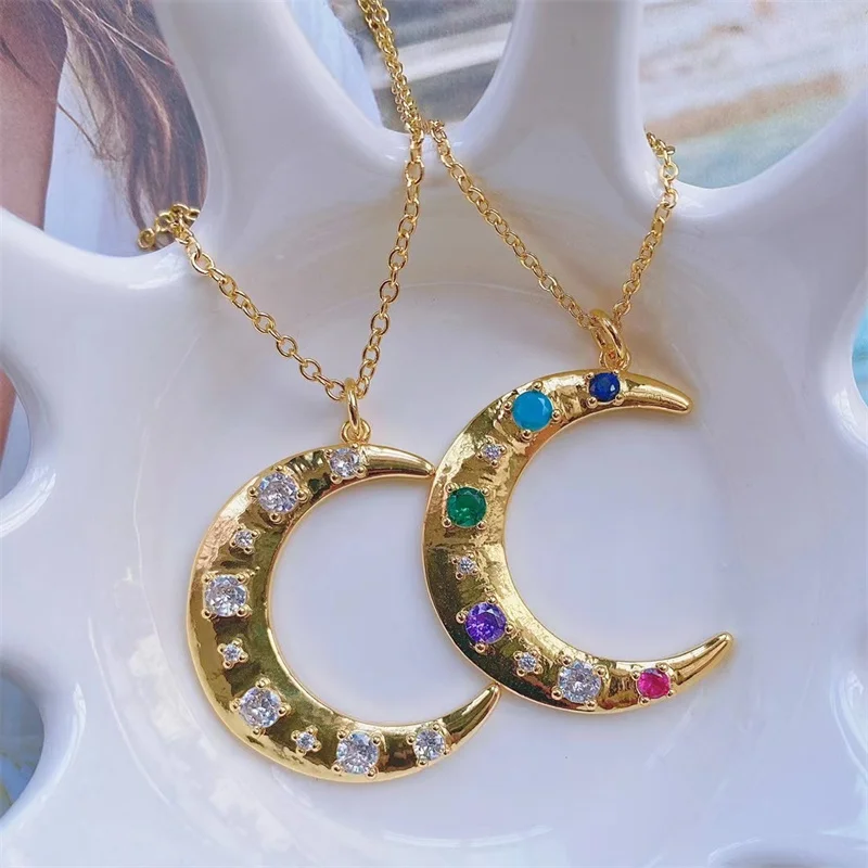 24k Gold Plated Cz Crescent Moon Charm 