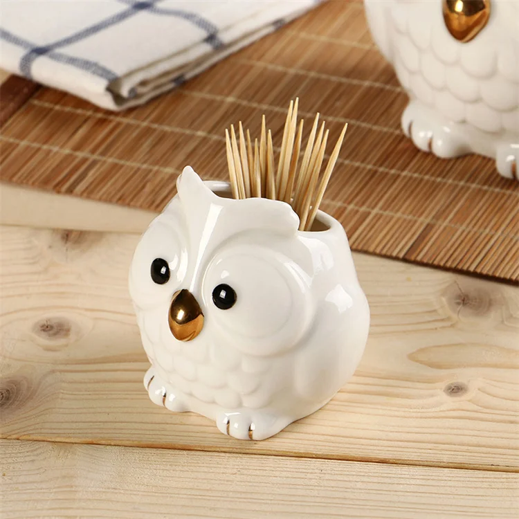 Customized High-End Ceramic Owl Toothpick & Pen Holder Glazed Exclusive Design for Restaurants Personalized Specialty Supplies