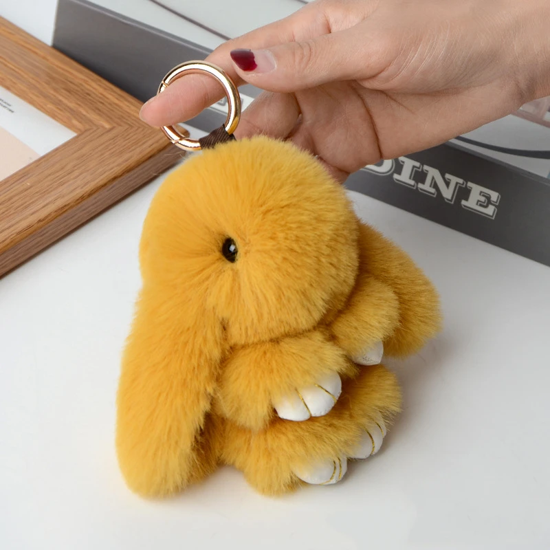 18cm Bunny Doll Keychain Soft Cute Faux Fur Pom Pom Fluffy Plush Pendant Keychain Car Dbag 0385