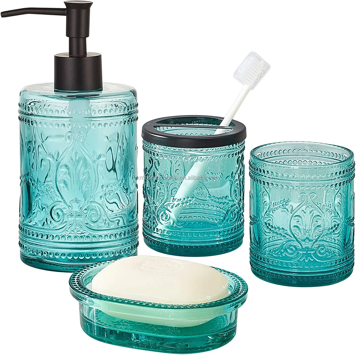 Combohome Hot Selling Blue Glass Bathroom Accessories Set With