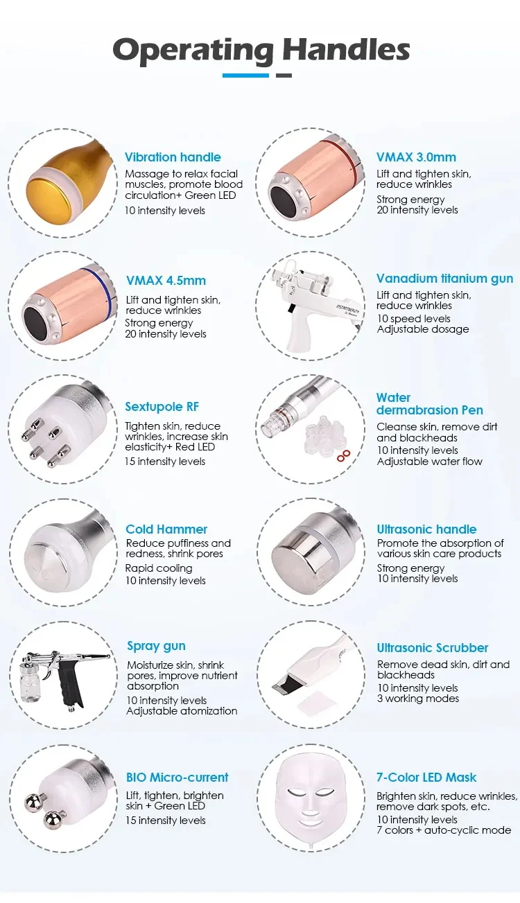 11 in 1 Small Bubble Vertical Hydra Dermabrasion Oxygen Facial Rejuvenation Machines 11Heads Ultra Micro Bubble Cleaner Sink Pee