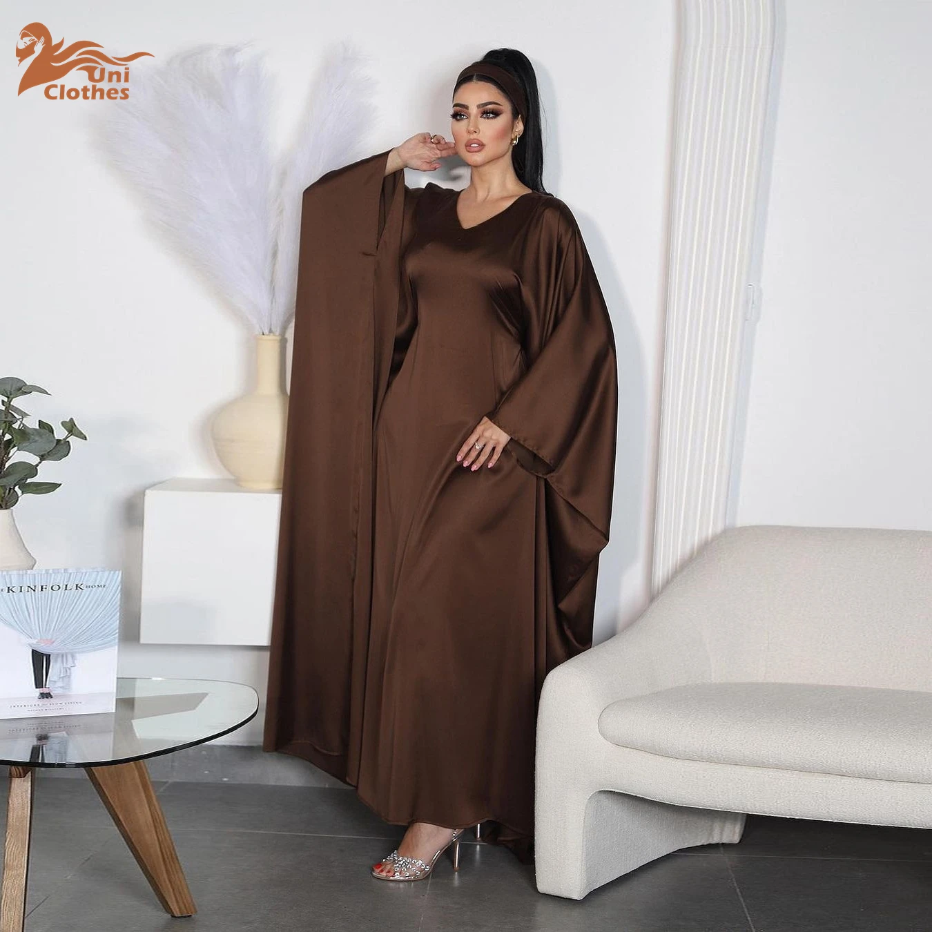 brown abaya dress Chocolate Mahfuza Oversized Abaya Dress With Hijab Two Piece Set