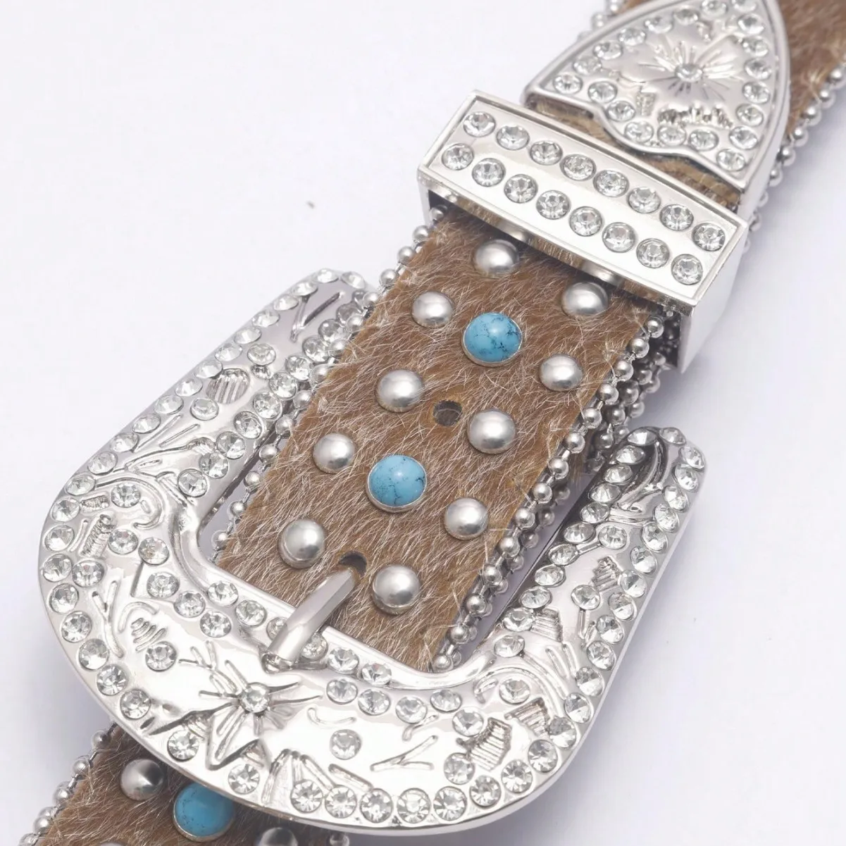 美品 Turquoise Narrow Studs Belt Turquoise Three Line