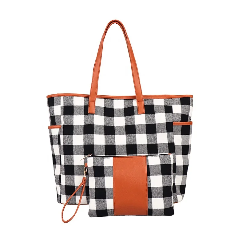 Lulu Blue Plaid Bag with Bow and Bamboo Handle | Lisi Lerch