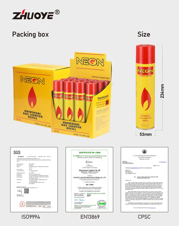 300ml High Quality Cheap Butane Gas Oem Brand Neon Premium Butane Gas Performance Expectation