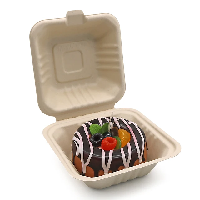 Food Grade Biodegradable 6 Inch Clamshell Sugarcane Bagasse Lunch Box Burger Box Food Container