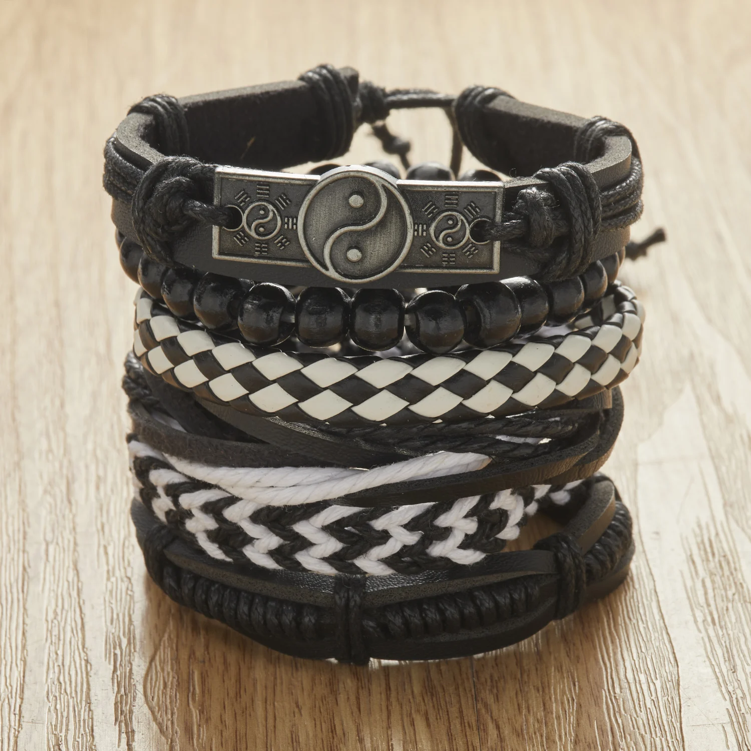 RUIZHEN Peace Sign Leather Bracelet – Multi-Layer Braided Rope, Adjustable, Unisex Men's & Women's - View #10