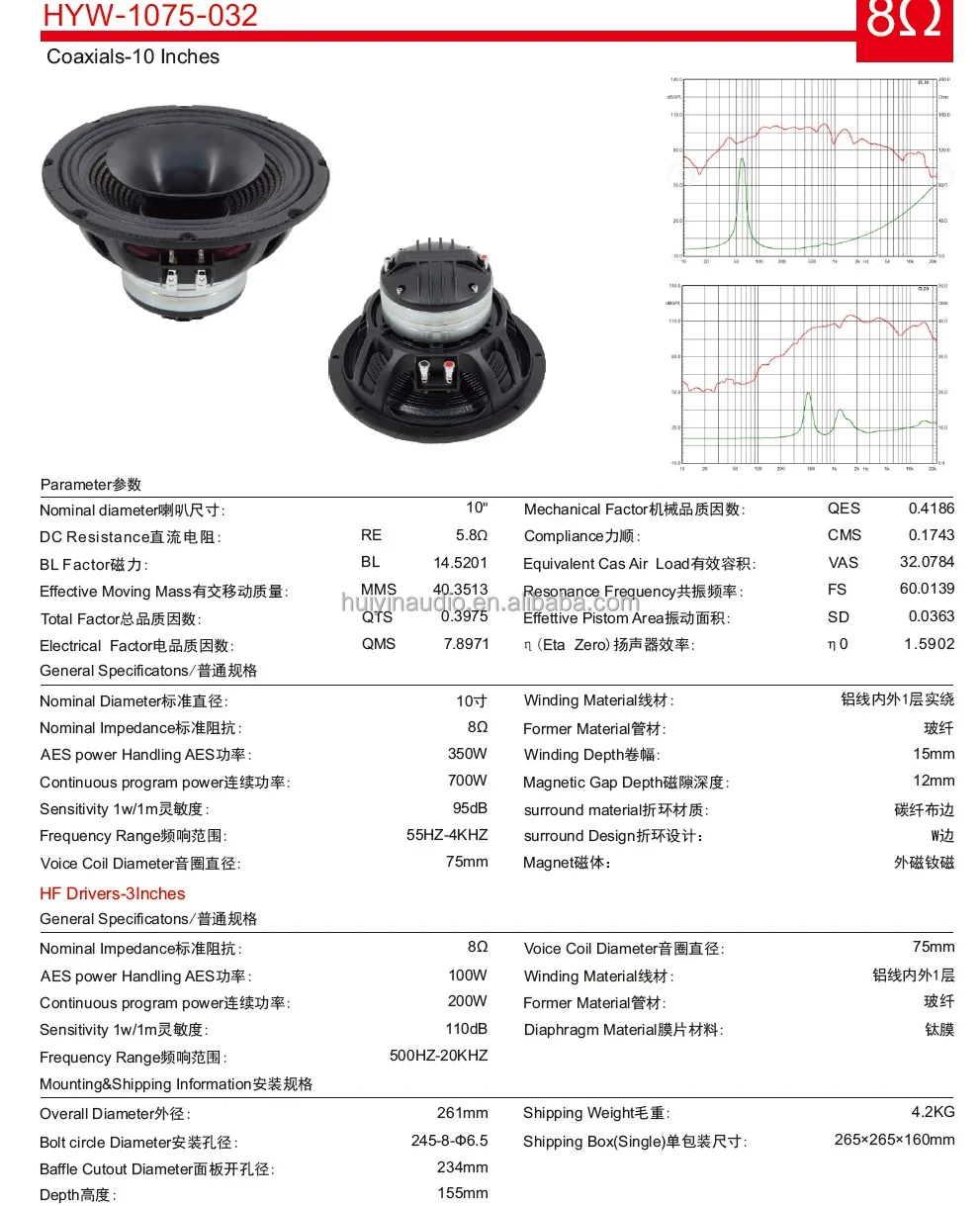 1075-032 Alto-Falante Coaxial Profissional de Áudio 10 Polegadas