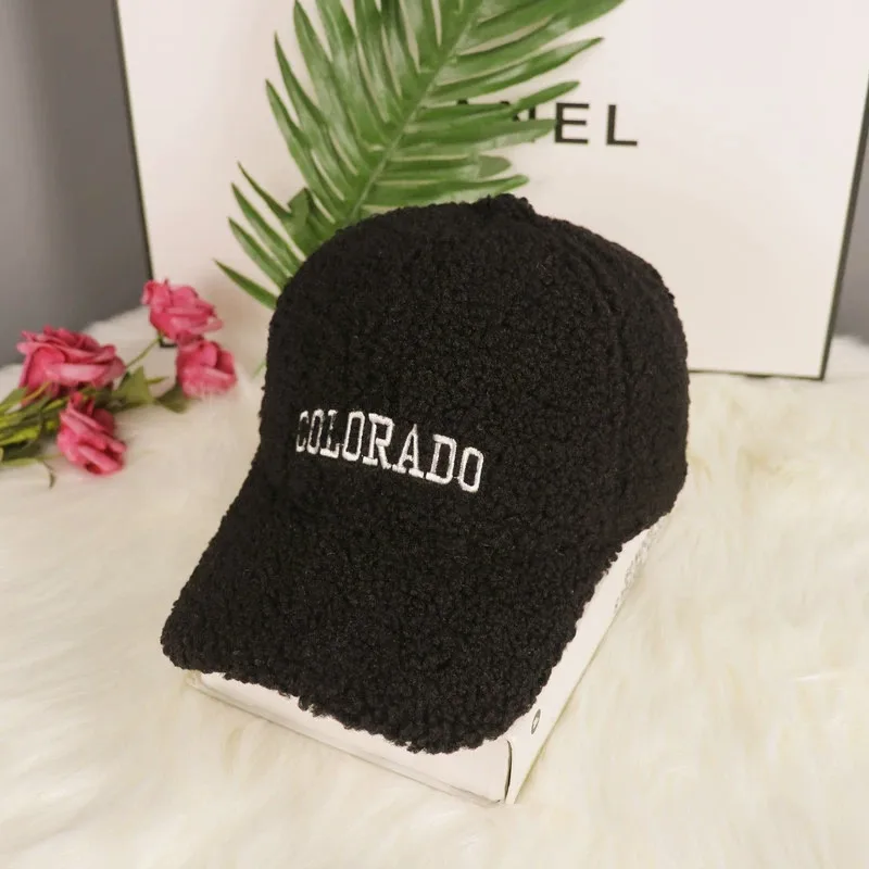 Оптовая продажа модная зимняя женская шапка с вышивкой и буквенным логотипом теплая пушистая Кепка головные уборы бейсболки для спорта на открытом